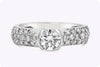 1.57 Carat Total Brilliant Round Diamond Bezel Three Row Pave Engagement Ring in White Gold