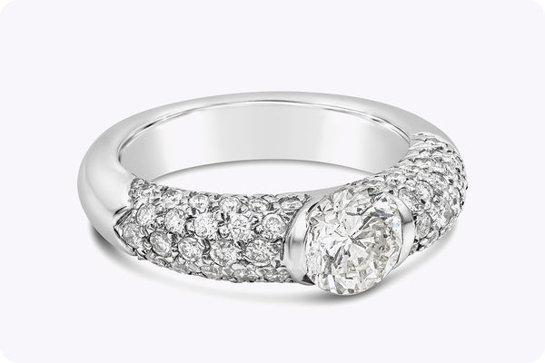 1.35 Carats Round Brilliant Cut Diamond Half-Bezel Engagement Ring in White Gold