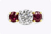 GIA Certified 2.04 Carats Brilliant Round Diamond and Ruby Three-Stone Engagement Ring in Yellow Gold and Platinum