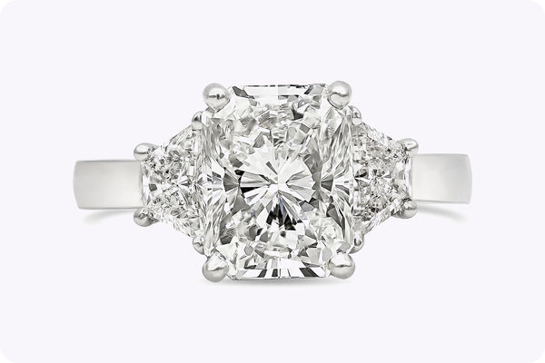 GIA Certified 3.00 Carats Radiant Cut Diamond Three-Stone Engagement Ring in Platinum