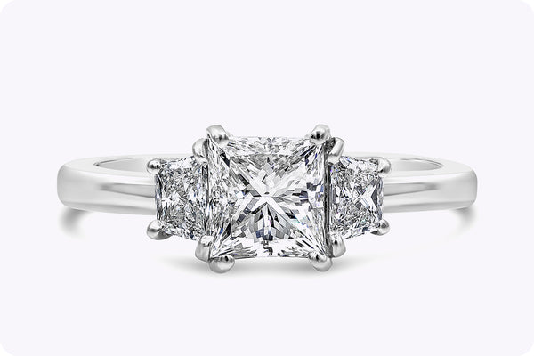 GIA Certified 1.00 Carat Radiant Cut Diamond Three-Stone Engagement Ring in Platinum