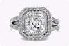 GIA Certified 2.54 Carat Radiant Cut Halo Split Shank Engagement Ring in Platinum