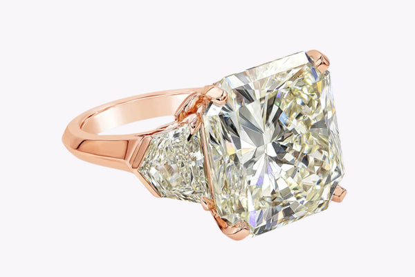 GIA Certified 20.05 Carats Radiant Cut Diamond Three-Stone Engagement Ring in Rose Gold