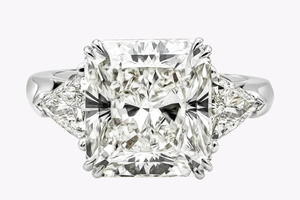 GIA Certified 7.41 Carats Radiant Cut Diamond Three-Stone Engagement Ring in Platinum