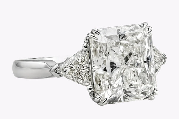 GIA Certified 7.41 Carats Radiant Cut Diamond Three-Stone Engagement Ring in Platinum