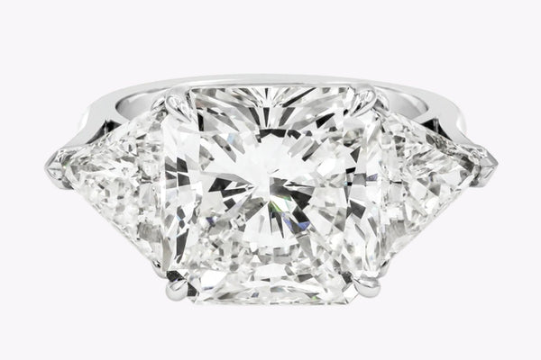 GIA Certified 9.06 Carats Radiant Cut Diamond Three-Stone Engagement Ring in Platinum