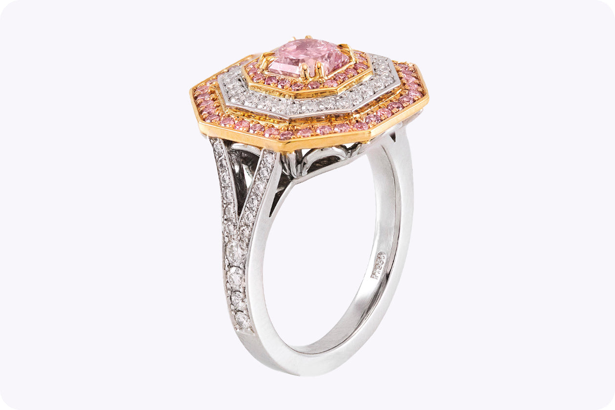 GIA Certified 0.90 Carat Radiant Cut Purple Pink Diamond Triple Halo Engagement Ring in Platinum