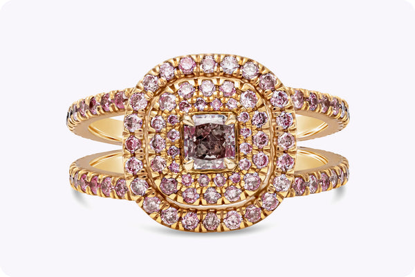 GIA Certified 0.31 Carat Radiant Purple Pink Diamond Triple Halo Engagement Ring in Rose Gold