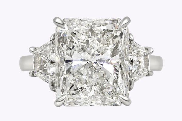 GIA Certified 7.03 Carats Radiant Cut Diamond Three-Stone Engagement Ring in Platinum