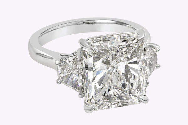 GIA Certified 7.03 Carats Radiant Cut Diamond Three-Stone Engagement Ring in Platinum