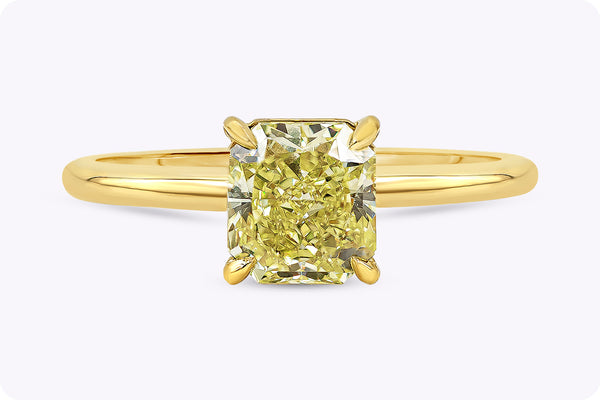 GIA Certified 1.35 Carats Radiant Cut Yellow Diamond Solitaire Engagement Ring in Yellow Gold