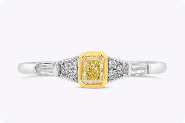 0.29 Carat Fancy Yellow Diamond Engagement Ring in Yellow Gold & Platinum