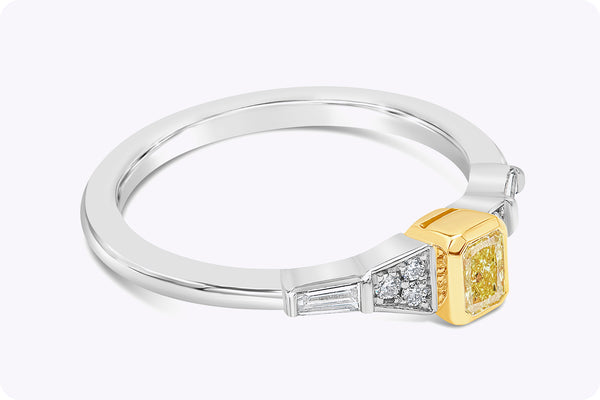 0.29 Carat Fancy Yellow Diamond Engagement Ring in Yellow Gold & Platinum