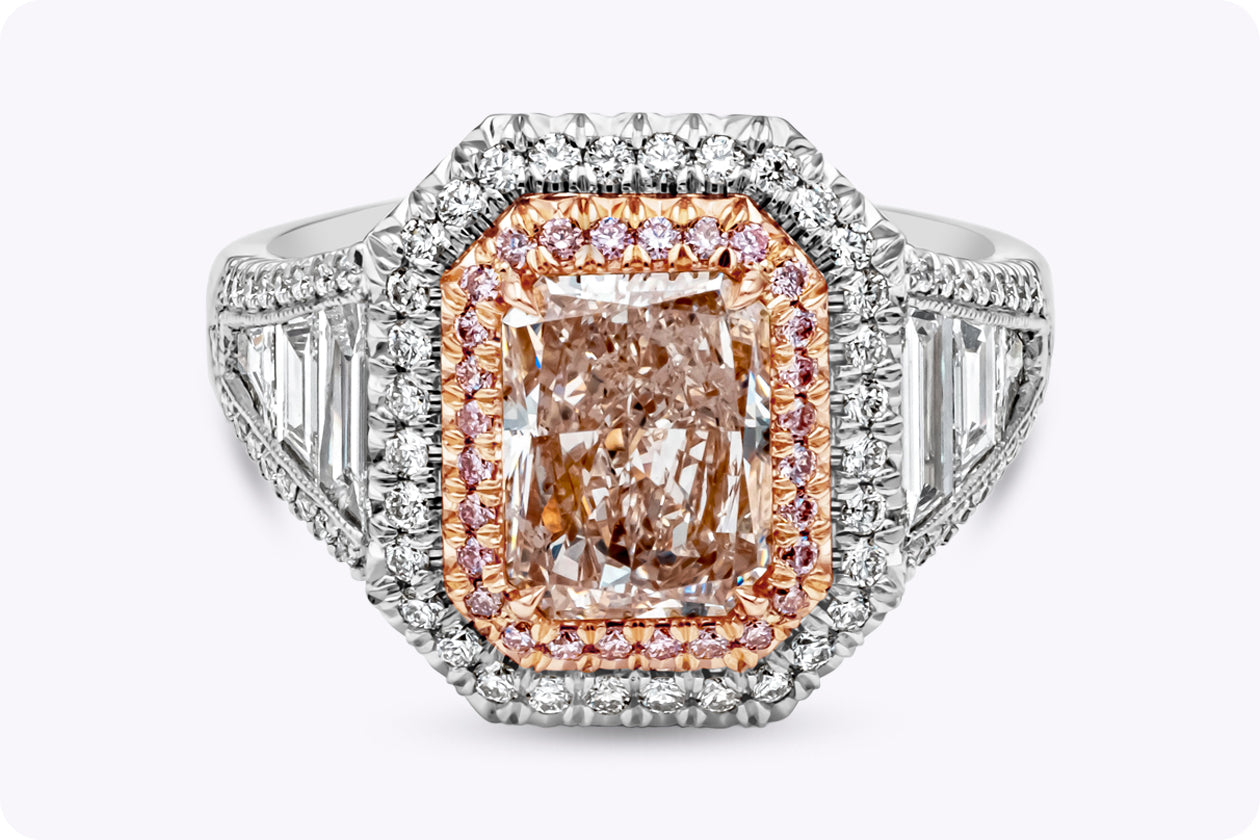 Give Example Deyamon GIA Certified 2.01 Carats Radiant Cut Pink Diamond Double Halo ...