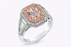 GIA Certified 2.01 Carats Radiant Cut Pink Diamond Double Halo Engagement Ring in Rose Gold & Platinum