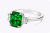 2.49 Carats Radiant Cut Colombian Emerald & Diamond Three-Stone Engagement Ring in Platinum