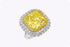 GIA 12.87 Carat Radiant Cut Yellow Diamond Double Halo Important Ring in Yellow Gold & Platinum