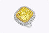 GIA 12.87 Carat Radiant Cut Yellow Diamond Double Halo Important Ring in Yellow Gold & Platinum