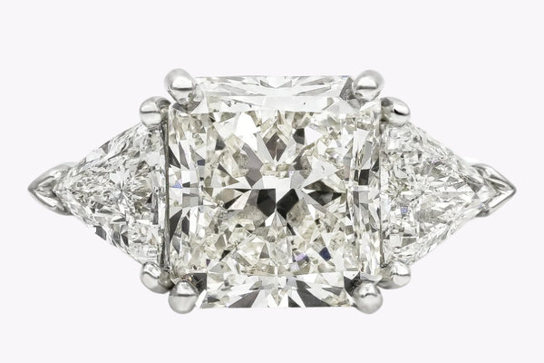 GIA Certified 6.90 Carats Radiant Cut Diamond Three-Stone Engagement Ring in Platinum