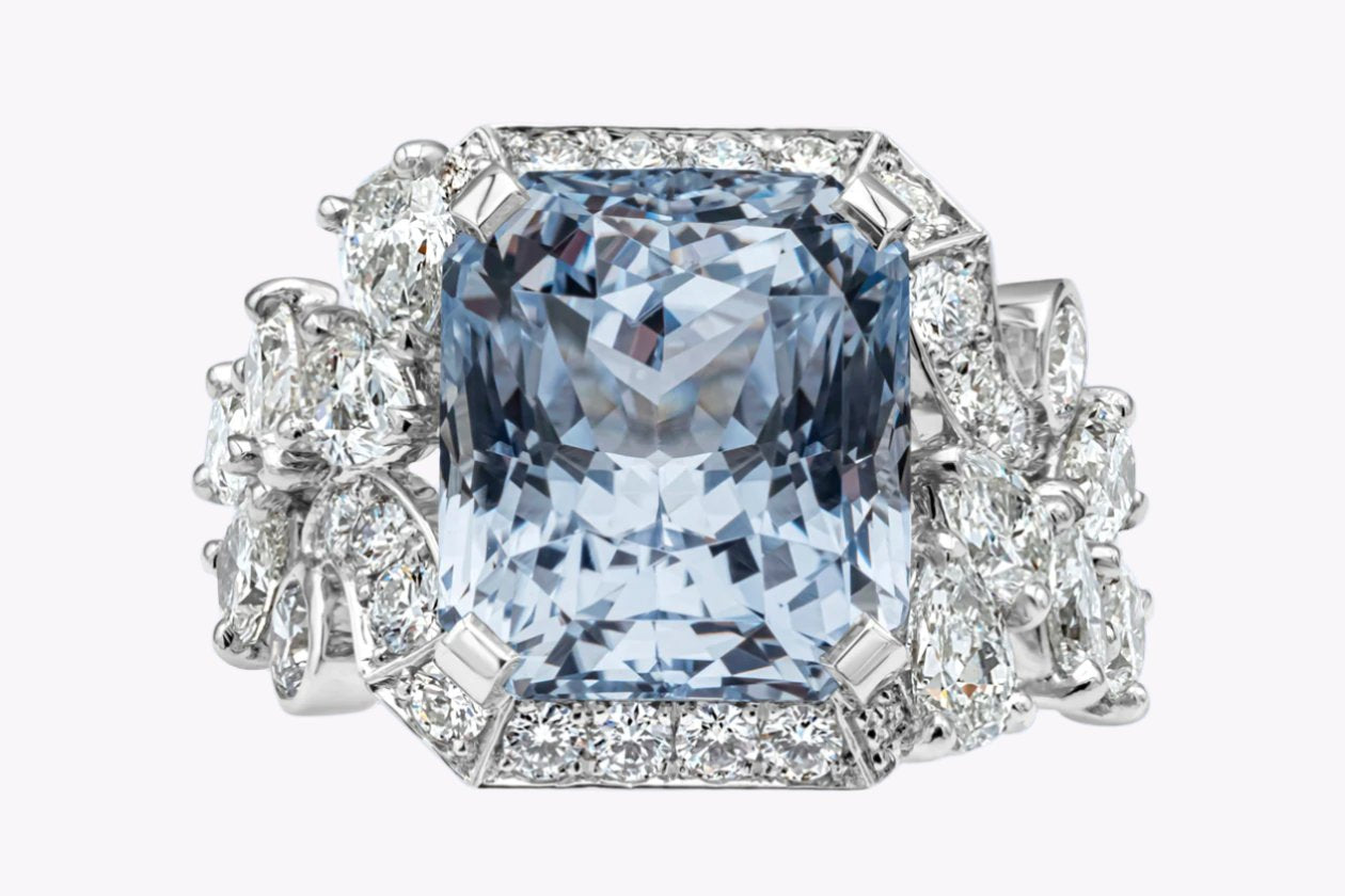 GIA Certified 10.96 Carats Radiant Cut Blue Sapphire & Diamond Fashion Ring in Platinum