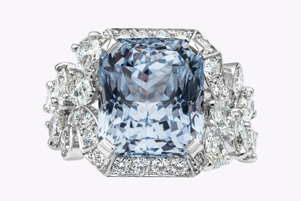 GIA Certified 10.96 Carats Radiant Cut Blue Sapphire & Diamond Fashion Ring in Platinum