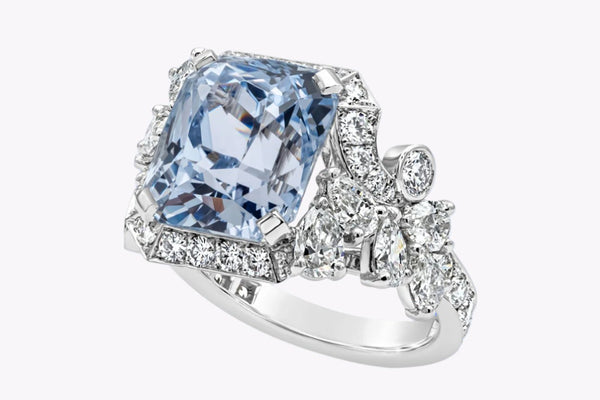 GIA Certified 10.96 Carats Radiant Cut Blue Sapphire & Diamond Fashion Ring in Platinum