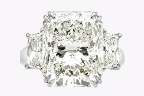 GIA Certified 10.44 Carats Radiant Cut Diamond Three-Stone Engagement Ring in Platinum