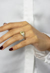 GIA Certified 4.50 Carat Radiant Cut Fancy Yellow Diamond Three Stone Engagement Ring in Platinum