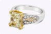 GIA Certified 3.87 Carats Radiant Cut Fancy Yellow Diamond Engagement Ring in Yellow and White Gold