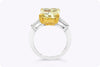 7.02 Carats Radiant Cut Yellow Diamond Three-Stone Engagement Ring in Yellow Gold & Platinum
