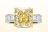 GIA Certified 9.36 Carats Radiant Cut Fancy Yellow Diamond Engagement Ring in Yellow Gold and Platinum