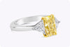 GIA Certified 2.02 Carat Radiant Cut Yellow Diamond Three Stone Engagement Ring in Platinum