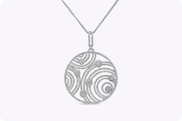 3.87 Carats Total Round Brilliant Diamond Circle Pendant Necklace in White Gold