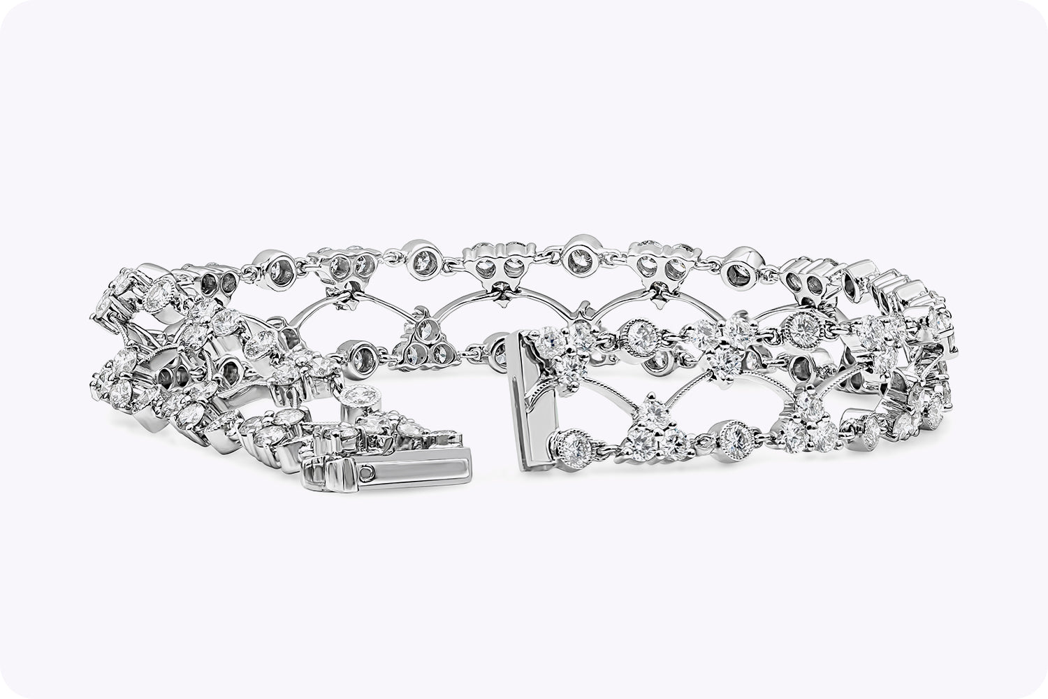 4.75 Carats Total Brilliant Round Diamonds Open Work Bracelet in White Gold