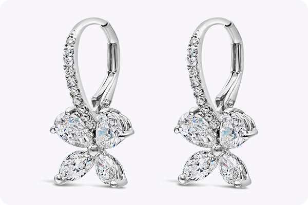 2.06 Carats Total Mixed-Shape Diamonds Drop Fashion Earrings in White Gold