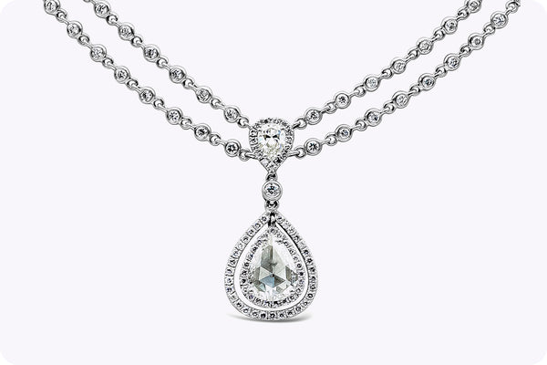 4.62 Carats Total Rose Cut Diamond Drop Pendant Necklace in White Gold