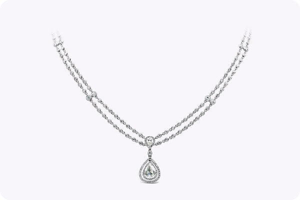 4.62 Carats Total Rose Cut Diamond Drop Pendant Necklace in White Gold