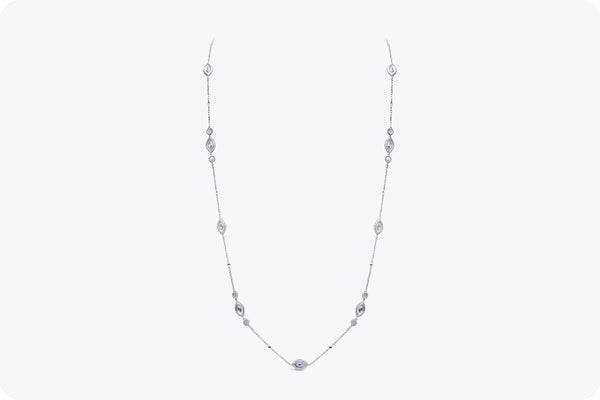 3.77 Carats Total Diamond & Mother of Pearl Evil Eye Long Necklace in White Gold