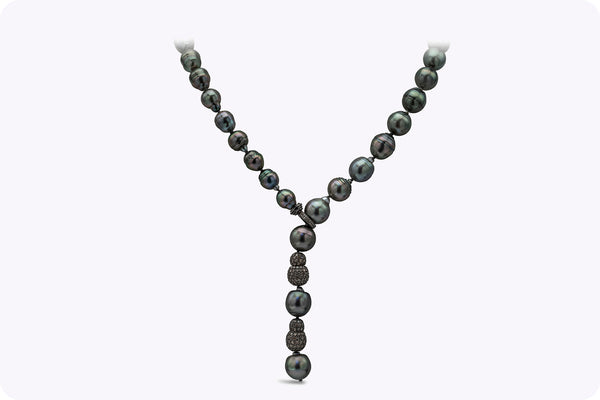 4.00 Carats Total Black Diamond & Tahitian Baroque Pearl Necklace in Black Rhodium