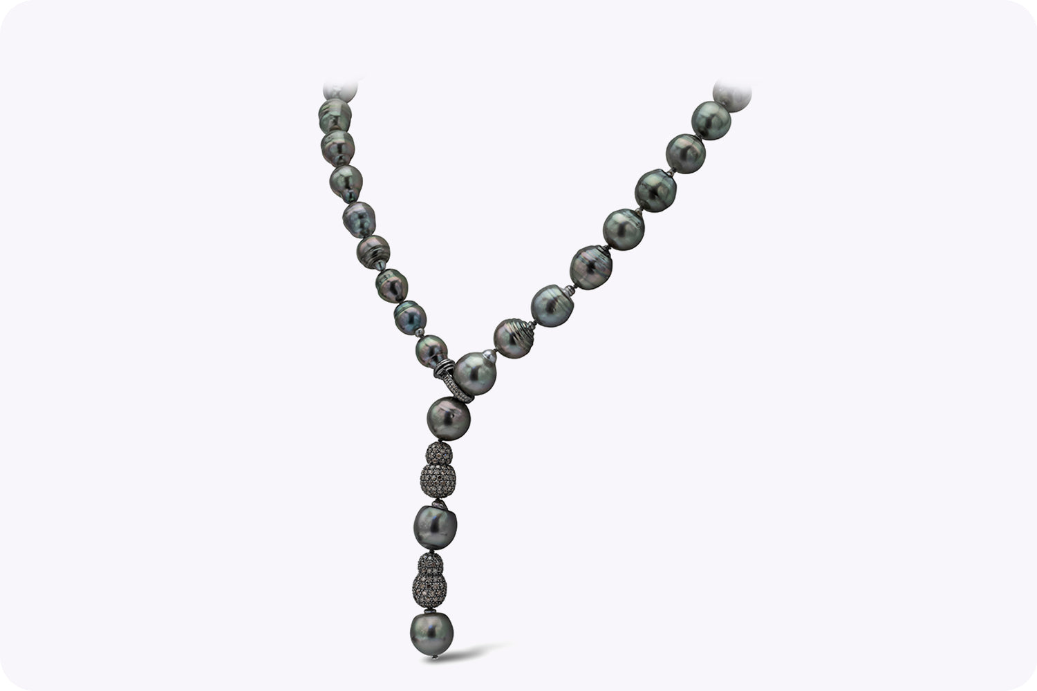 4.00 Carats Total Black Diamond & Tahitian Baroque Pearl Necklace in Black Rhodium