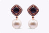 7.84 Carats Total Garnet and Amethyst with Dangling Pink Pearl Earrings in Rose Gold