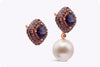 7.84 Carats Total Garnet and Amethyst with Dangling Pink Pearl Earrings in Rose Gold