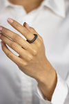 3.68 Carats Total Brilliant Round Cut Black Diamond Square Pave Fashion Ring in White Gold