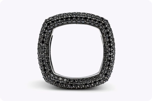 3.68 Carats Total Round Brilliant Cut Black Diamond Square Fashion Ring in White Gold