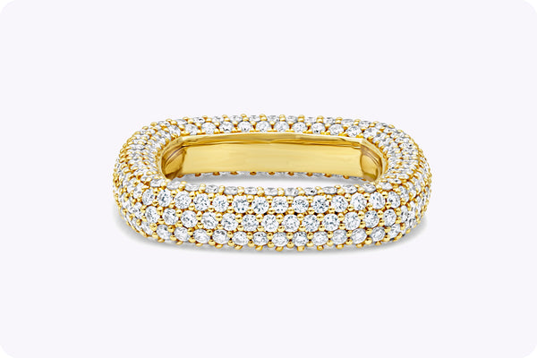 3.30 Carats Total Round Brilliant Cut Diamond Square Pavé Fashion Ring in Yellow Gold