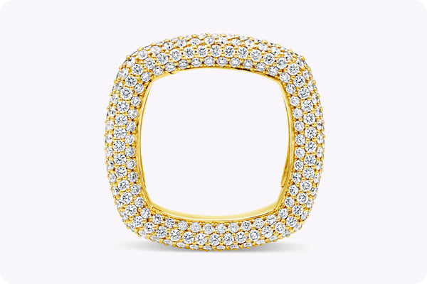 3.30 Carats Total Round Brilliant Cut Diamond Square Pavé Fashion Ring in Yellow Gold