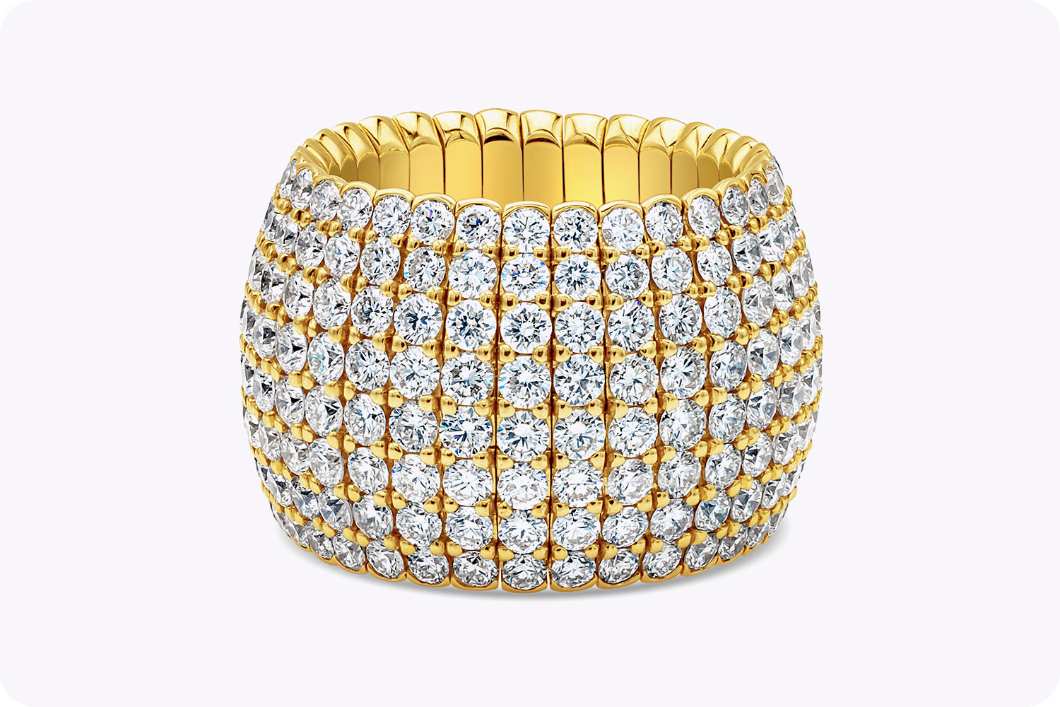 8.11 Carats Total Round Brilliant Cut Diamond Flexible Pavé Fashion Ring in Yellow Gold