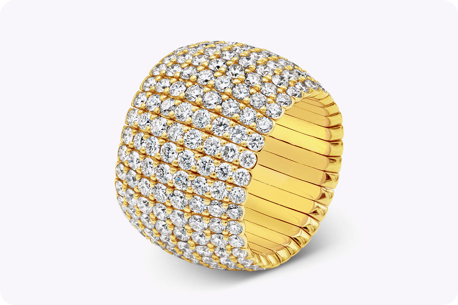 8.11 Carats Total Round Brilliant Cut Diamond Flexible Pavé Fashion Ring in Yellow Gold