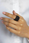 9.09 Carats Total Brilliant Round Cut Black Diamond Flexible Pave Fashion Ring in White Gold