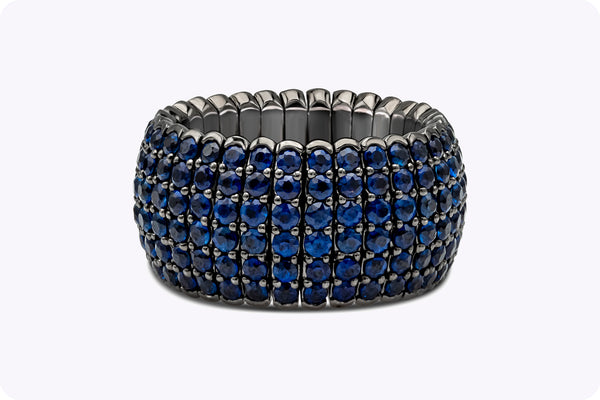 5.88 Carats Total Round Brilliant Cut Blue Sapphire Flexible Pavé Fashion Ring in White Gold